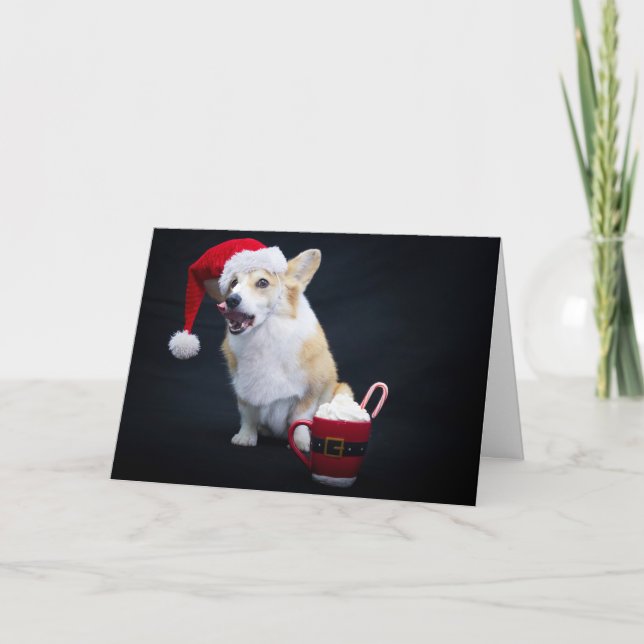 Carte Corgi de Noël se léchant les babines  (Devant)