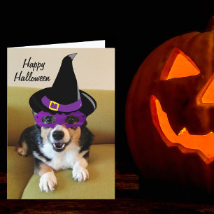 Carte Corgi d'Halloween drôle en costume