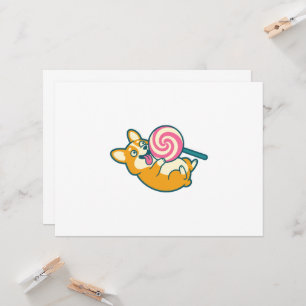Carte Corgi drôle avec un énorme lollipop