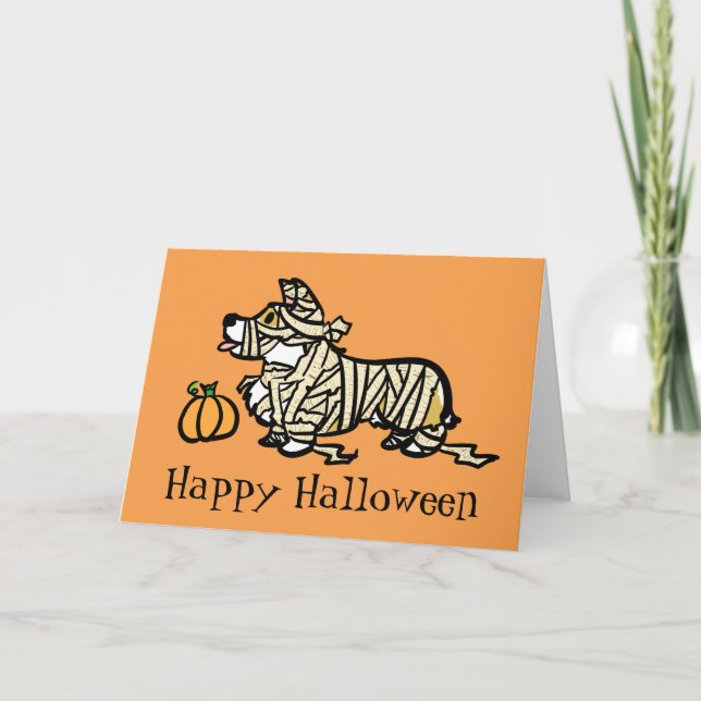 Carte Corgi Halloween- Mummy (Devant)