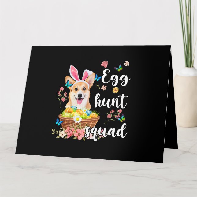 Carte Corgi Joyeuse Fête de Pâques Équipe de chasse aux  (Devant)
