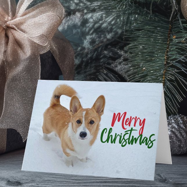 Carte Corgi Joyeux chien de Noël en vacances photo neige (Créateur téléchargé)