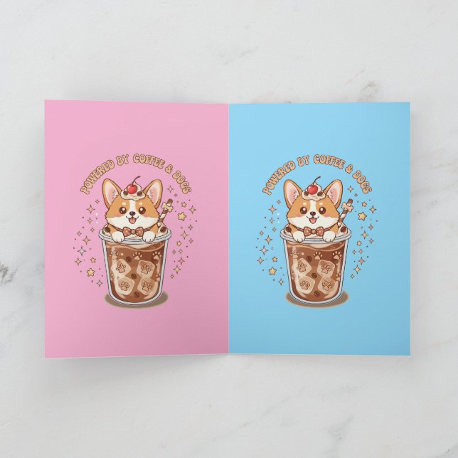 Carte Corgi Mignon Alimenté par le Café et les Chiens (Intérieur)