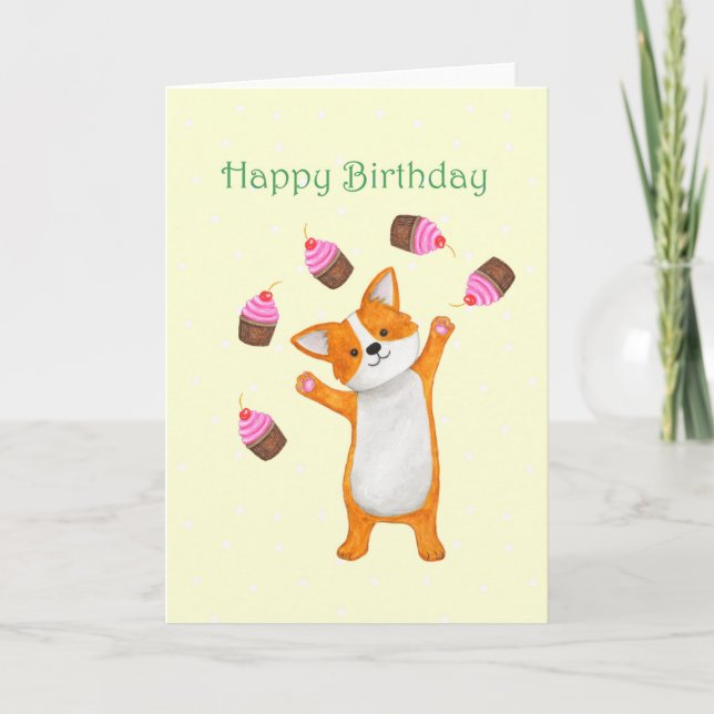 Carte Corgi mou aux cupcakes Corgi joyeux anniversaire (Devant)