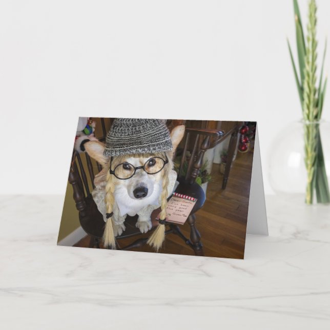 Carte Corgi- Petite Fille avec Note au Père Noël (Devant)