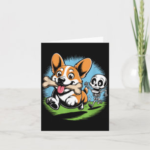 Carte Corgi poursuivant un squelette pour amateur de chi