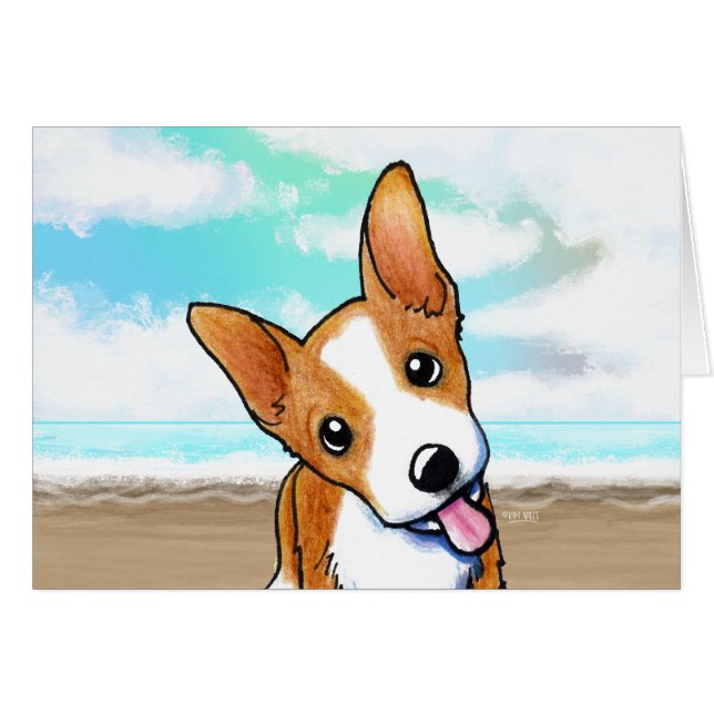 Carte Corgi Puppy Beachy Cute Note Card (Devant Horizontal)