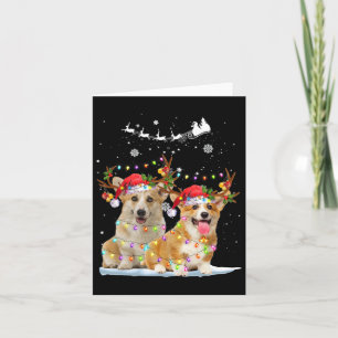Carte Corgi Reindeer Santa Chapeau Noël Lumières Noël Xm