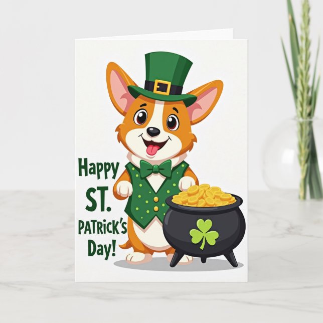 Carte Corgi St Patricks Day Best Wishes Card (Devant)