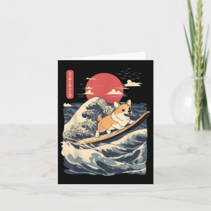 Carte Corgi surf vague japonaise