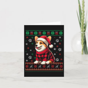 Carte Corgi Vilain Noël Drôle Santa Hat Buffalo Plaid