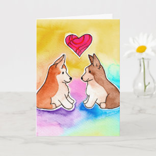 Carte Corgis d'aquarelle mignonne "Envoi d'amour"