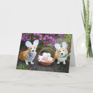 Carte Corgis lapins de Pâques saluant