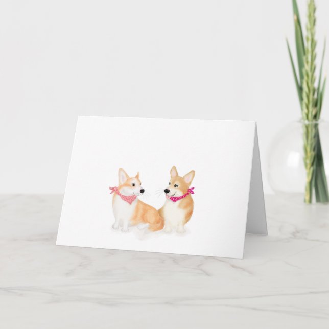 Carte Corgis mignon gallois portant des bandanas roses c (Devant)