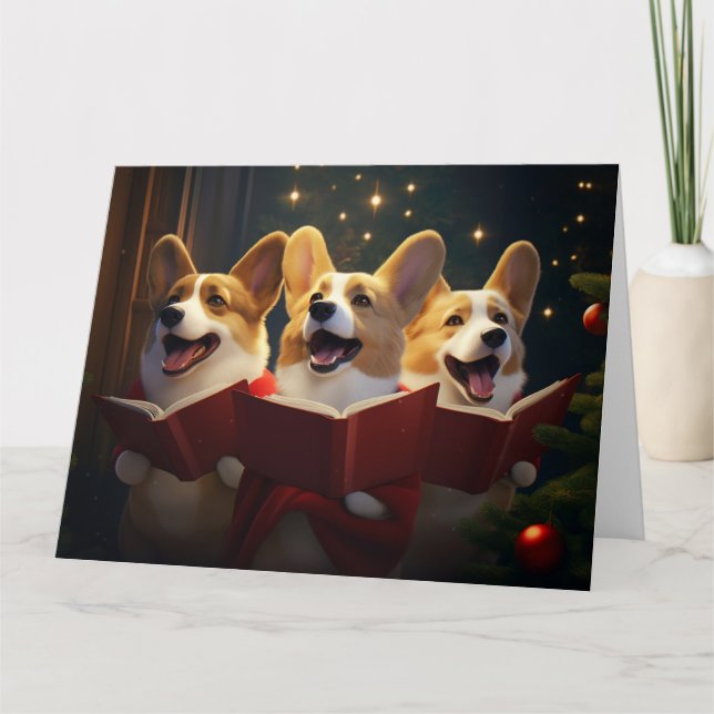 Carte Corgis Noël Noël Caroling Festive Vacances (Devant)