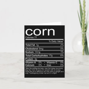 Carte Corn Nutrition Facts Drôle Nourriture Thanksgiving