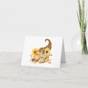 Carte Corne d'abondance aquarelle avec citrouilles, tour
