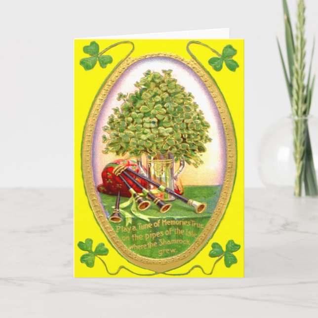 Carte Cornemuses Shamrock Or Vert (Devant)