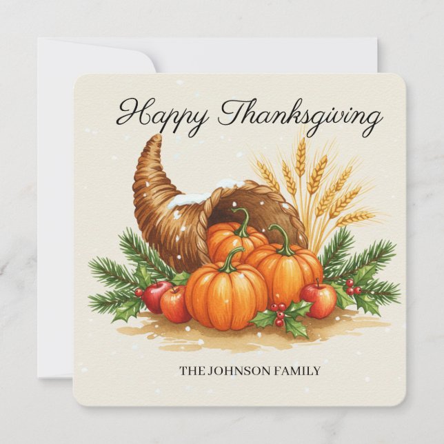 Carte Cornucopia de Thanksgiving aquarelle personnalisée (Devant)