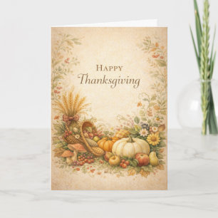 Carte Cornucopia de Thanksgiving rustique vintage pour l