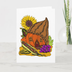 Carte Cornucopia et Citrouille Fairy House Whimsical Bla