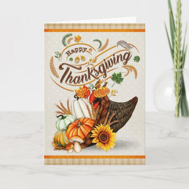 Carte Cornucopie Classique Joyeux Thanksgiving (Devant)