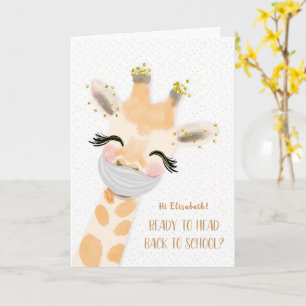 Carte Coronavirus Retour à l'école Giraffe avec masque