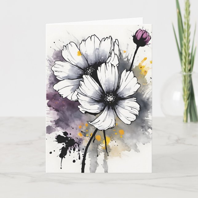 Carte Cosmos - Fleurs aquarelles (Devant)