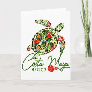Carte Costa Maya Mexique Tortue marine Hibiscus tropical