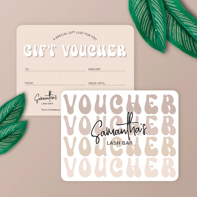 Carte Costume cadeau Retro Beige tendance salon de beaut (Embrace the nostalgia with these beige and white retro gift vouchers)