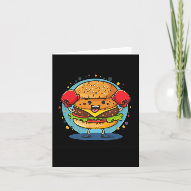 Carte Costume De Burger Smash Avec Gants De Boxe Drôle C (Devant)