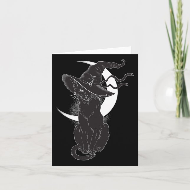 Carte Costume de chat noir d'Halloween effrayant vintage (Devant)