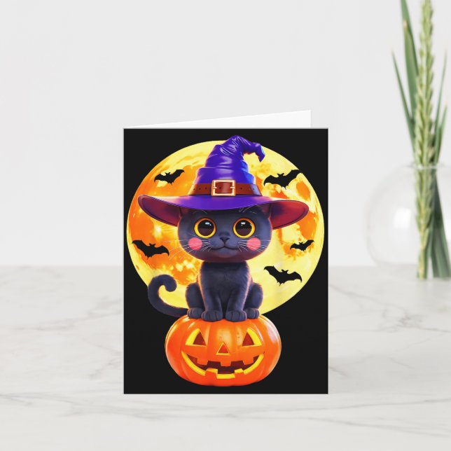 Carte Costume de chat noir sorcière citrouille Halloween (Devant)