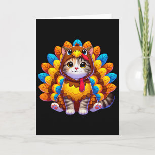 Carte Costume de dinde de chat de Thanksgiving heureux d