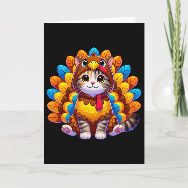 Carte Costume de dinde de chat de Thanksgiving heureux d (Devant)