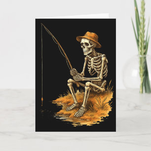 Carte Costume de pêche de squelette drôle d'Halloween ho