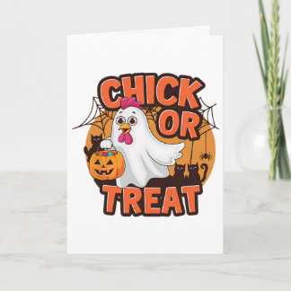 Carte Costume de poulet drôle de Halloween Chick Or Trea