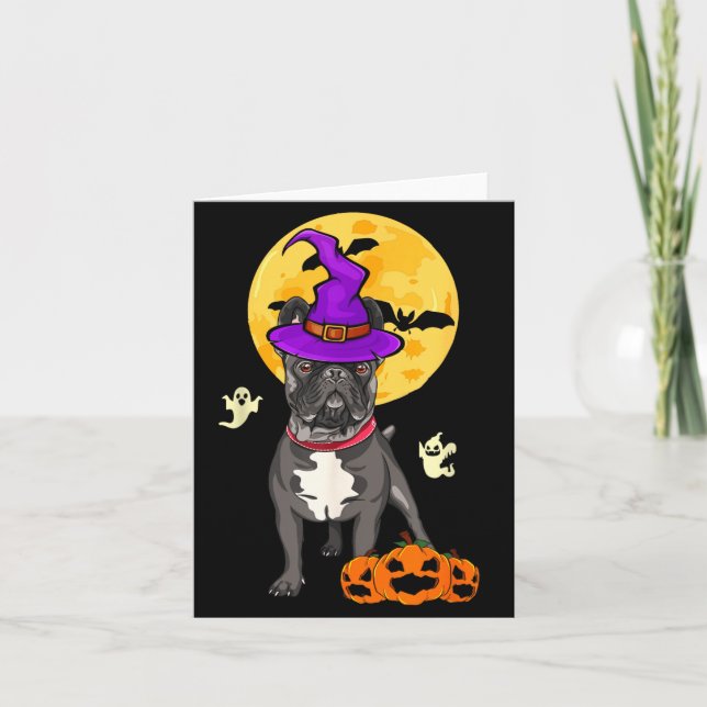 Carte Costume de sorcière d'Halloween pour chien bouledo (Devant)