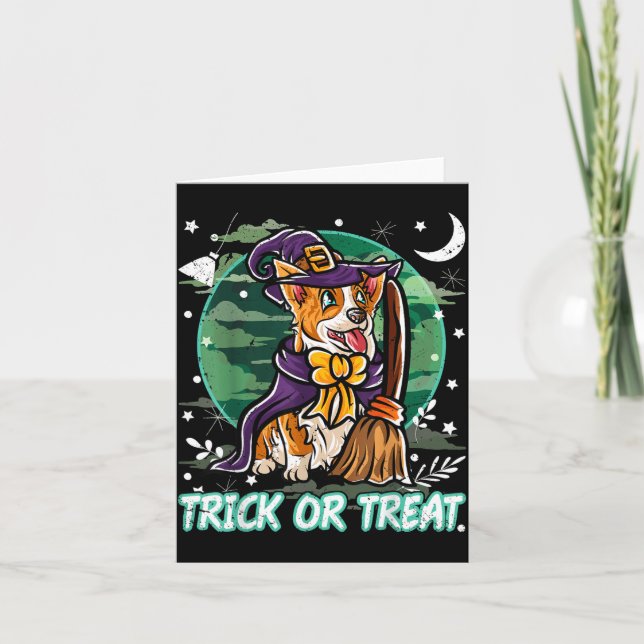 Carte Costume de sorcière d'Halloween pour Corgi (Devant)