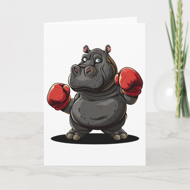 Carte Costume de sportif de boxe cool pour hippopotame e (Devant)