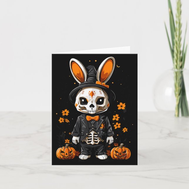 Carte Costume d'Halloween de lapin squelette effrayant (Devant)