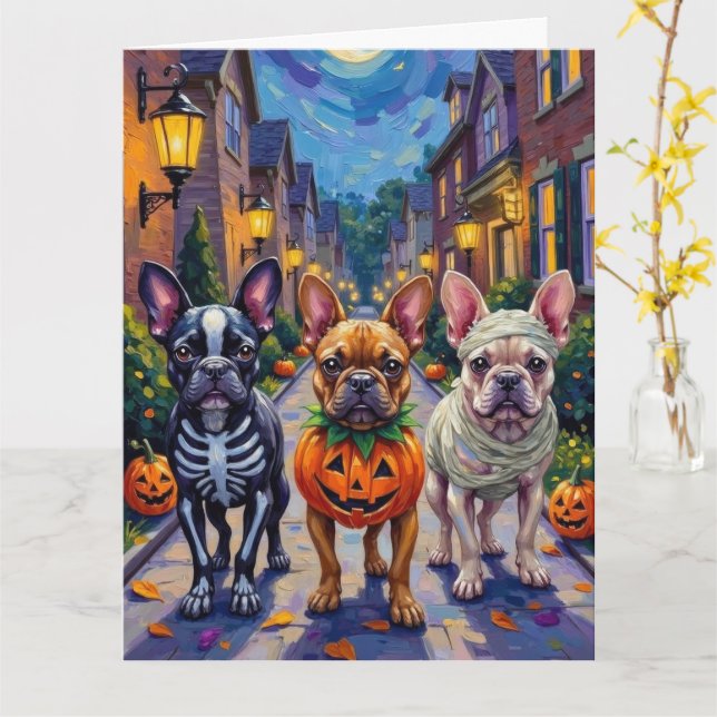Carte Costume d'Halloween en français pour chien-taureau (Fleur jaune)
