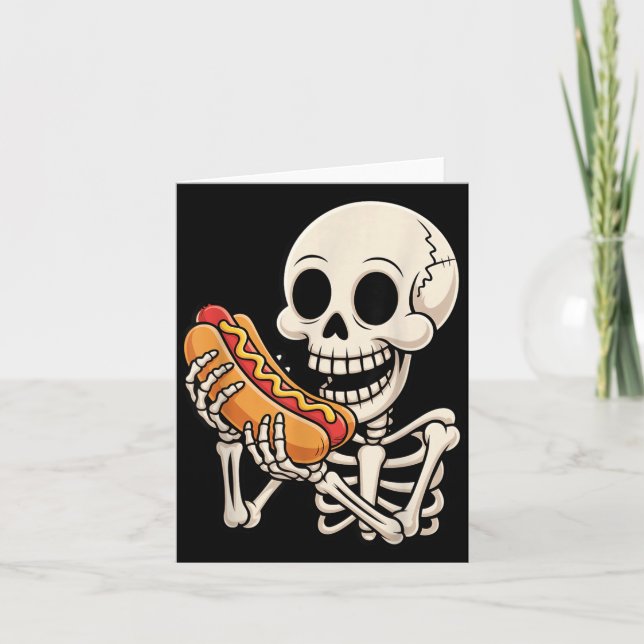 Carte Costume d'Halloween squelette Y drôle mangeant un  (Devant)