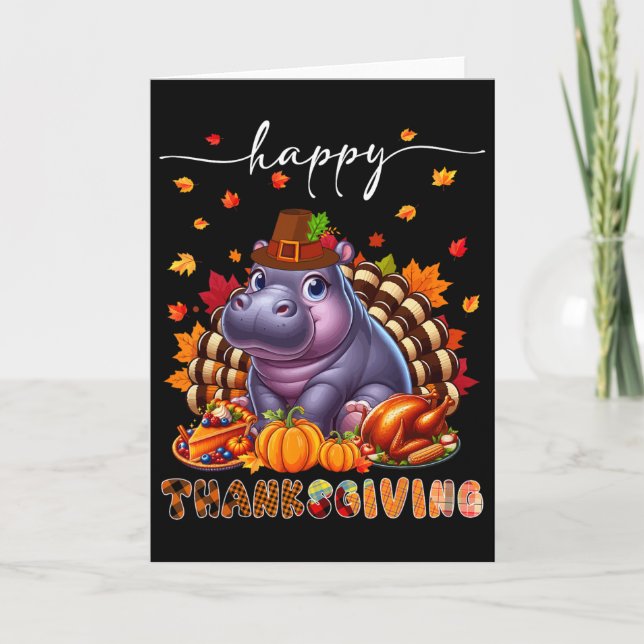 Carte Costume d'hippopotame de Thanksgiving heureux Dind (Devant)