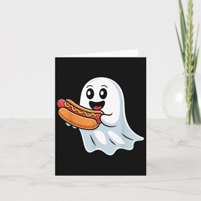 Carte Costume fantôme de Boo mangeant un hot dog Hallowe (Devant)