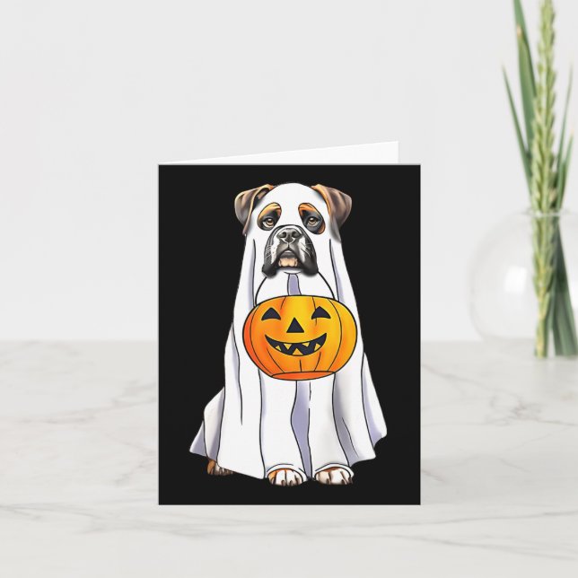 Carte Costume Fantôme Halloween Chien Boxer Avec Pompk (Devant)
