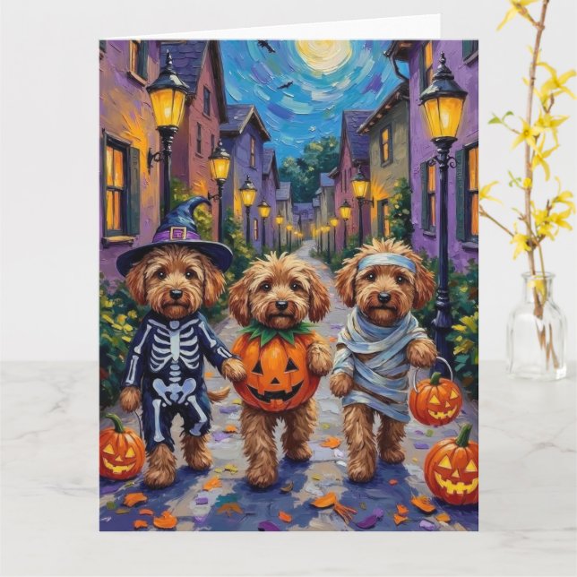Carte Costume Halloween Cockapoo Dogs Trick or Treating (Fleur jaune)