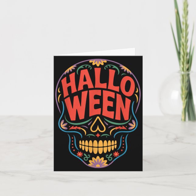 Carte Costumes d'Halloween Crâne Typographie Graphique E (Devant)