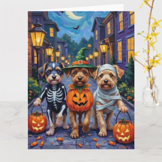 Carte Costumes d'Halloween pour chiens Lowchen allant ch (Fleur jaune)