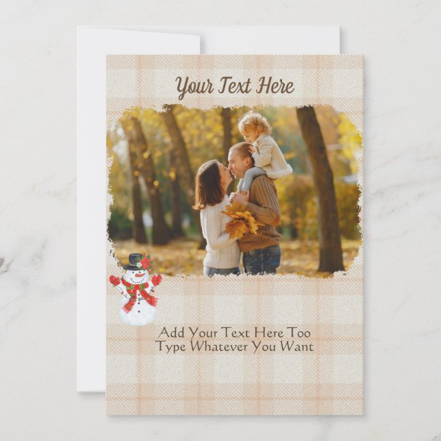 Carte Cosy Noël Plaid Tartan Tan Neutral Snowman (Devant)